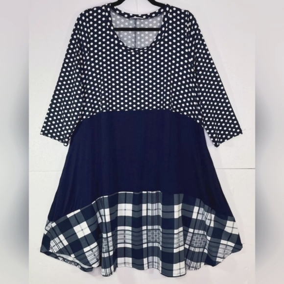 1X: NWOT Frumos Polka Dot and Plaid Dress​ - Picture 1 of 6